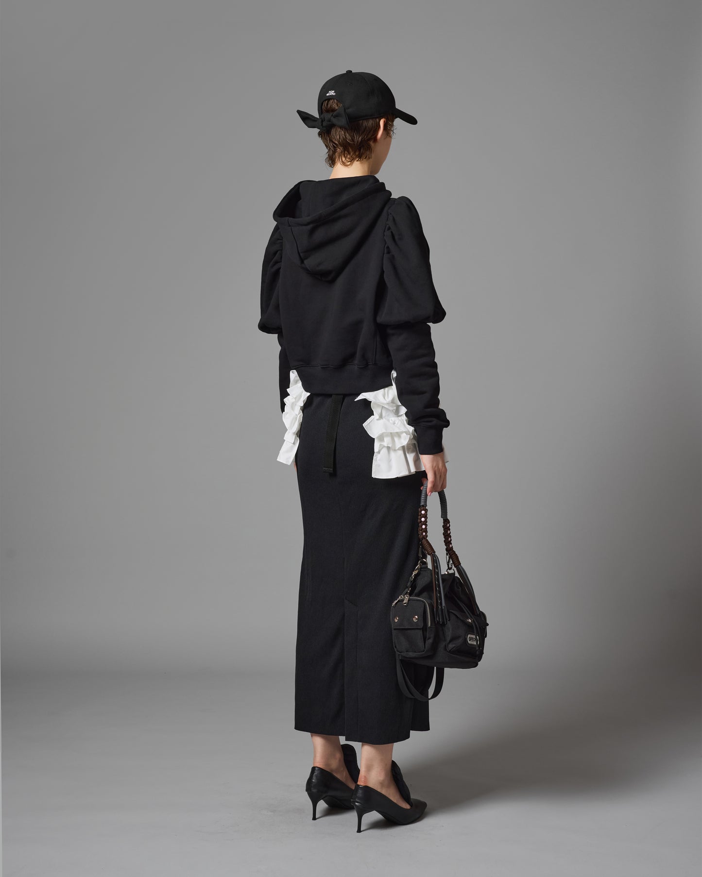 MESH POCKET PUFF SLEEVE PARKA (BLACK)