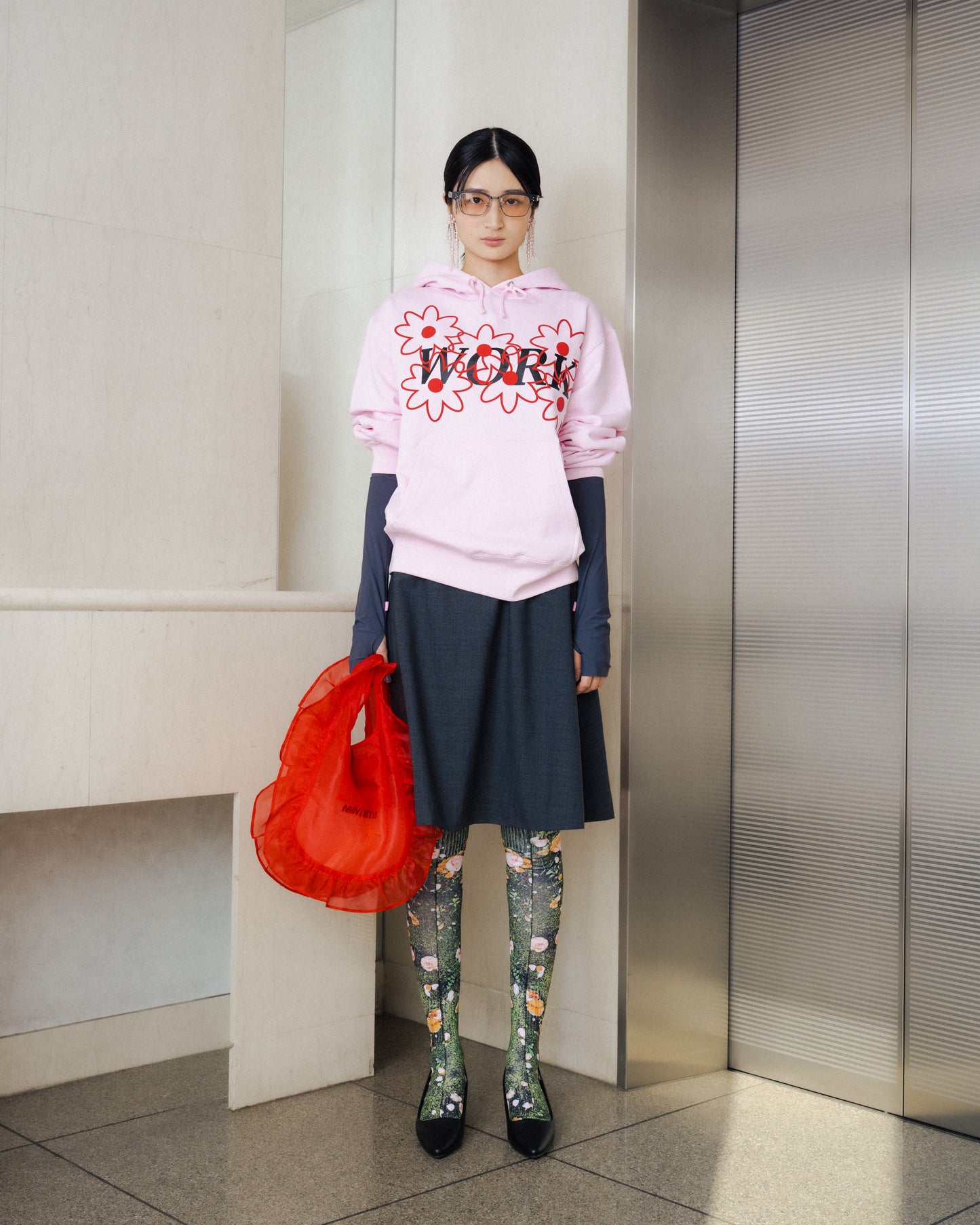 WORK PRINT PULLOVER PARKA (PINK)