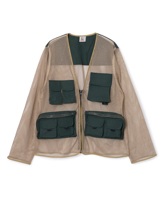 [PRE ORDER] MULTI POCKET MESH JACKET (GREEN×BEIGE)