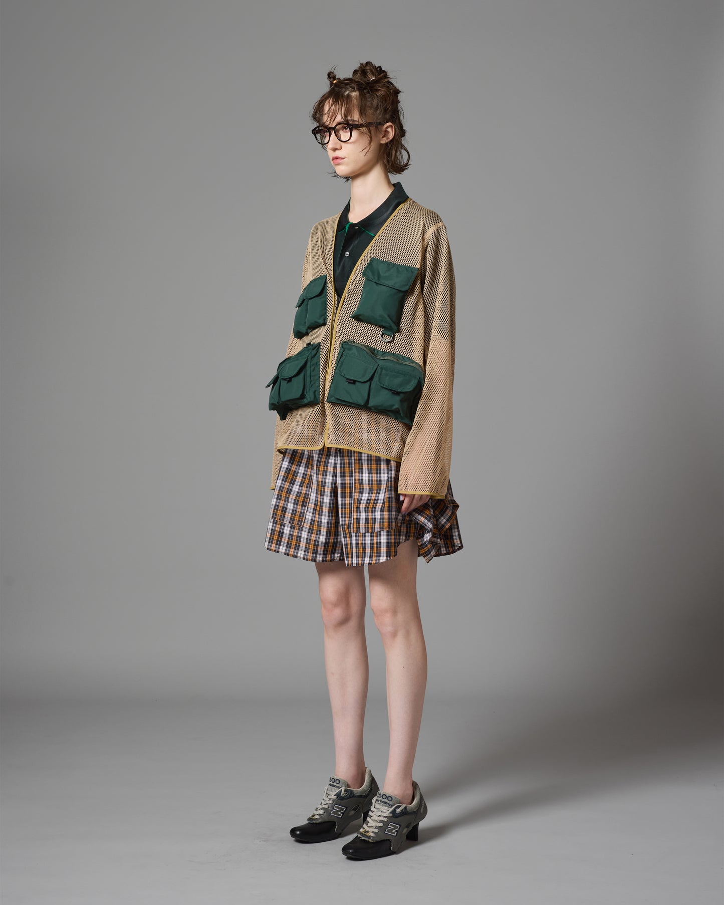 [PRE ORDER] MULTI POCKET MESH JACKET (GREEN×BEIGE)