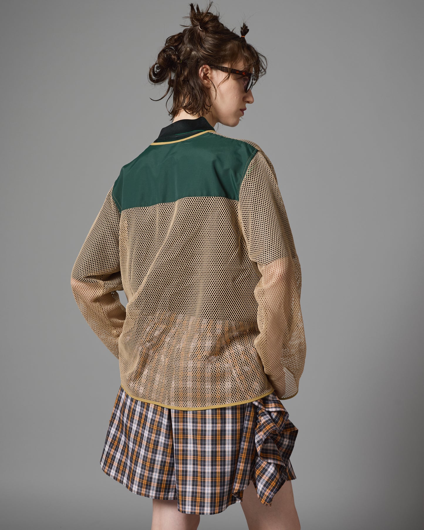 [PRE ORDER] MULTI POCKET MESH JACKET (GREEN×BEIGE)