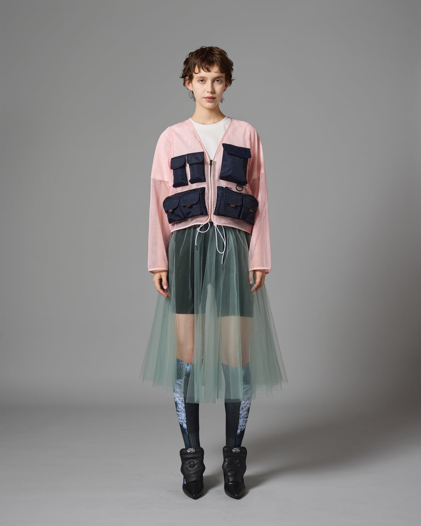 [PRE ORDER] MULTI POCKET MESH JACKET (PINK×NAVY)