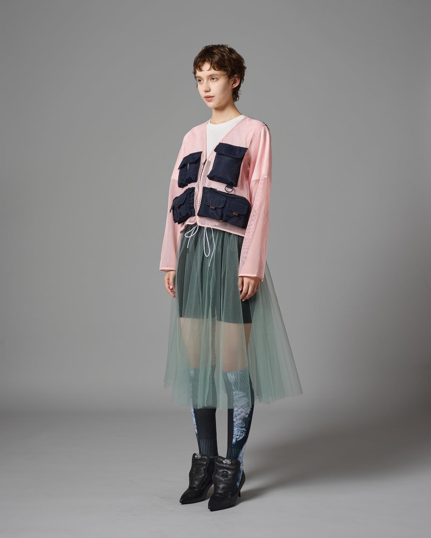 [PRE ORDER] MULTI POCKET MESH JACKET (PINK×NAVY)