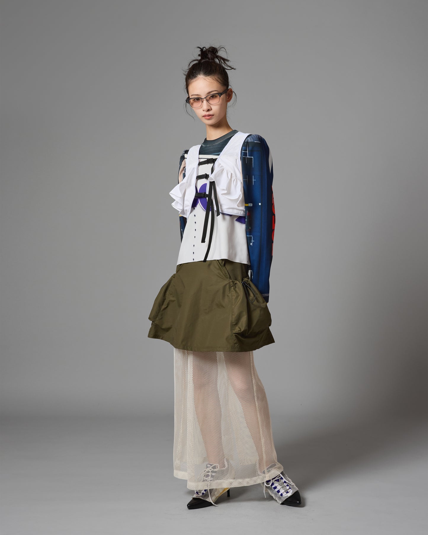 [PRE ORDER] MESH LAYER SKIRT (KHAKI×IVORY)