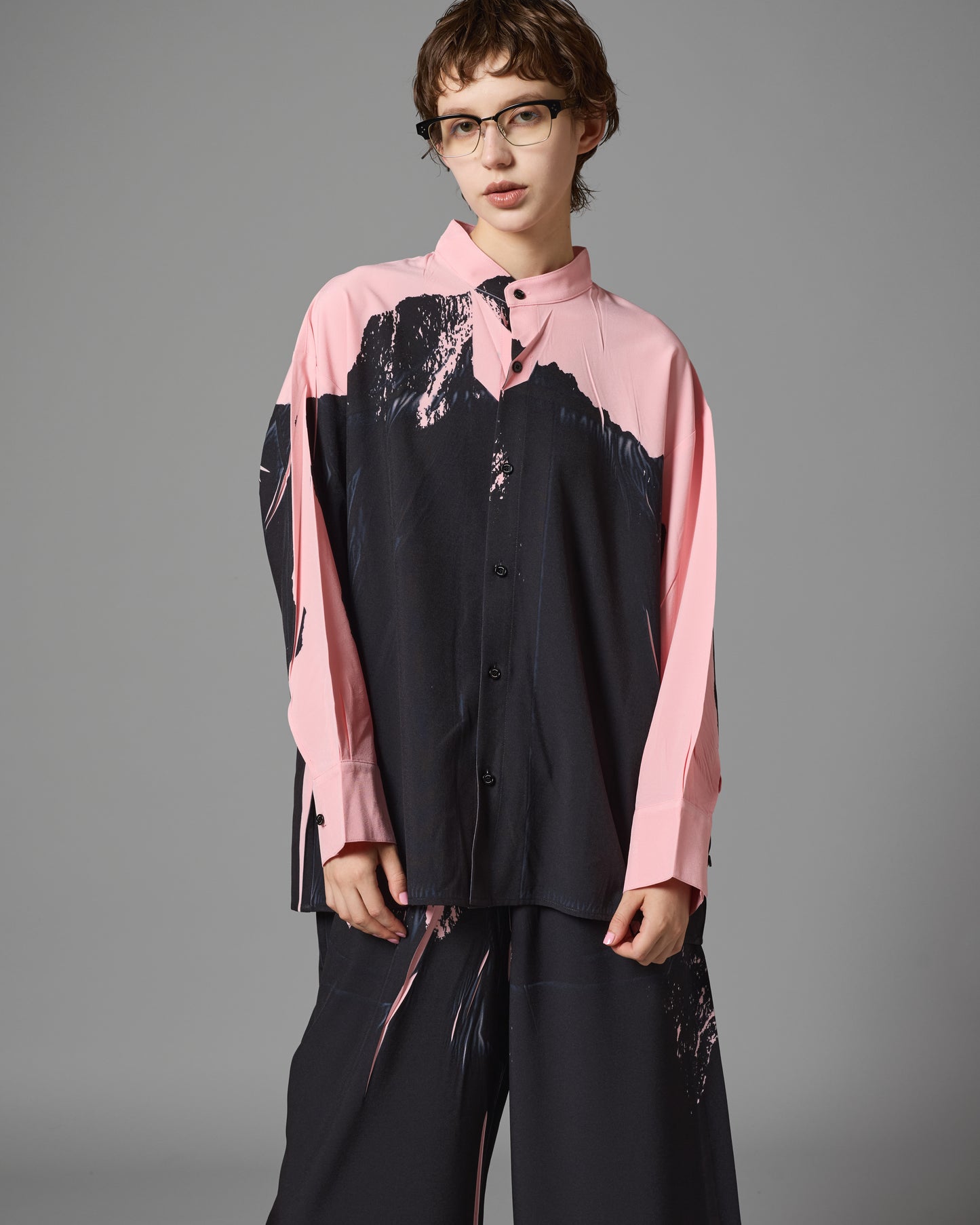 DIRECT PRINT NO COLLAR SHIRTS (PINK)