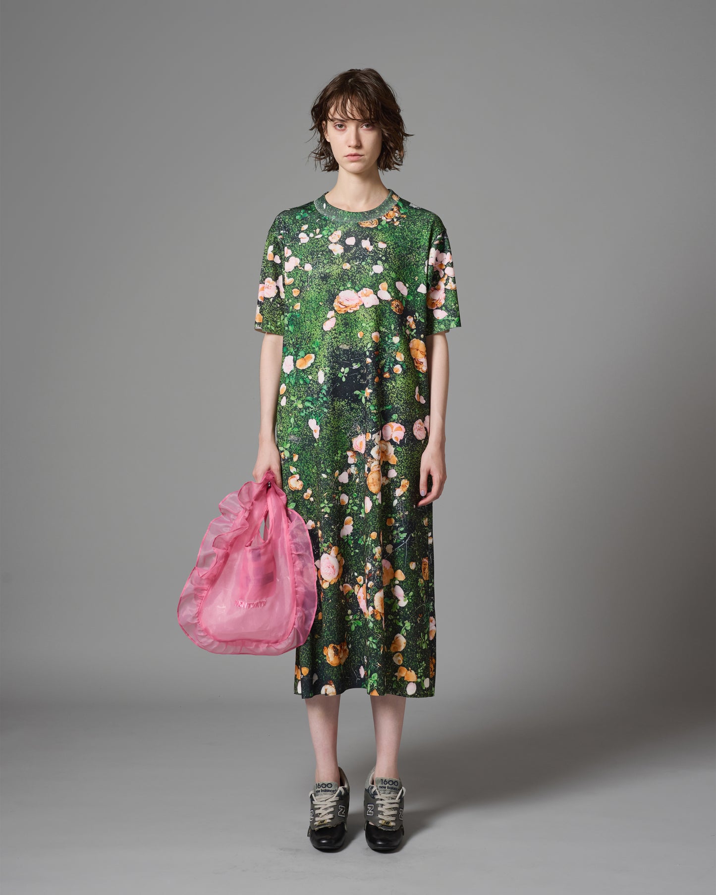 [PRE ORDER] PRINT RIB HALF SLEEVE ONE-PIECE (MOSS)