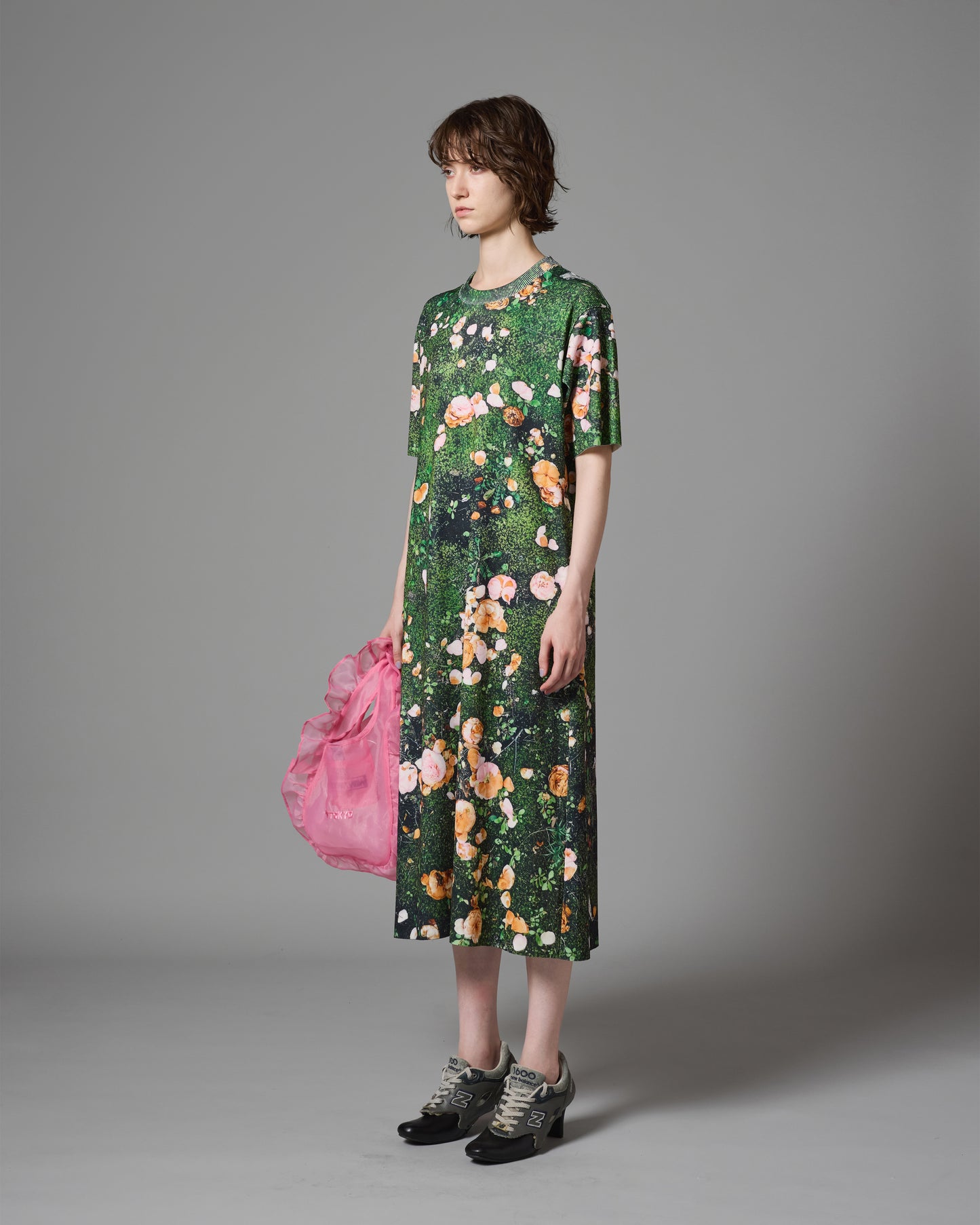 [PRE ORDER] PRINT RIB HALF SLEEVE ONE-PIECE (MOSS)