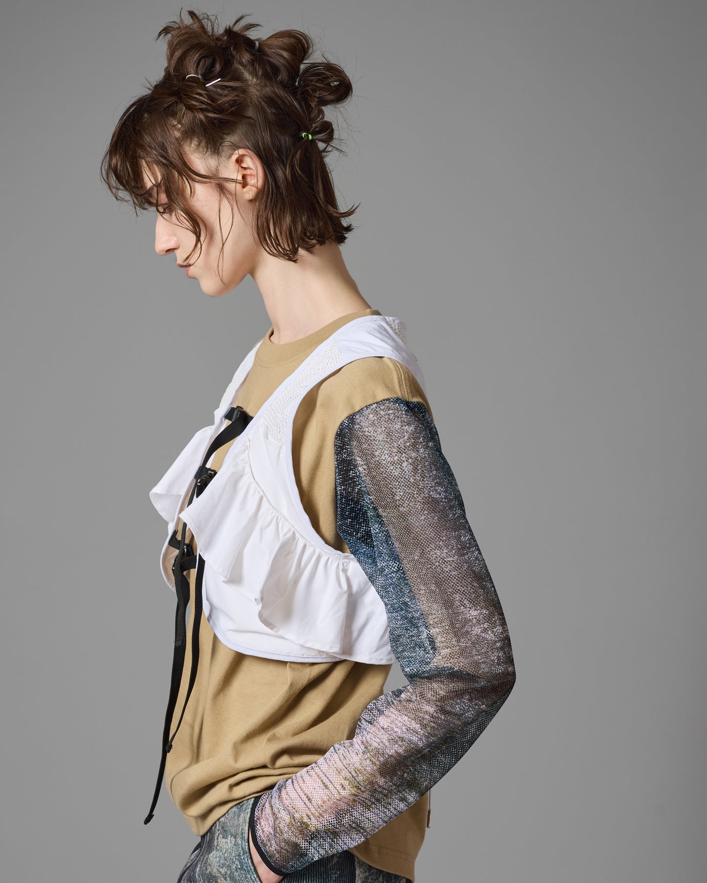 NOISE PRINT MESH L/S T-SHIRT (BEIGE)