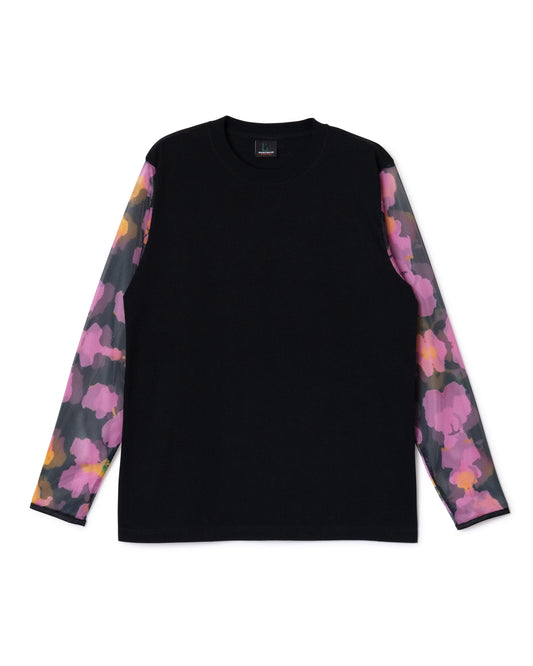 FLOWER PRINT MESH L/S T-SHIRT (BLACK)