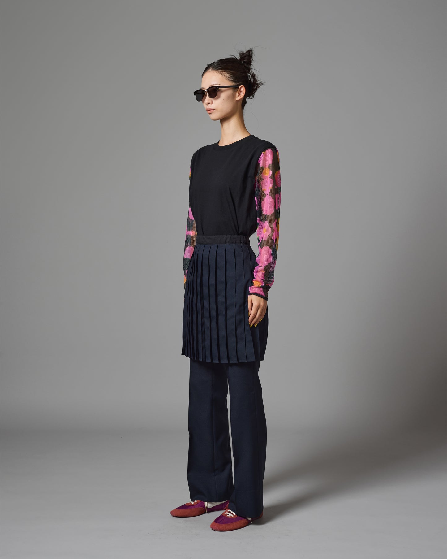 FLOWER PRINT MESH L/S T-SHIRT (BLACK)