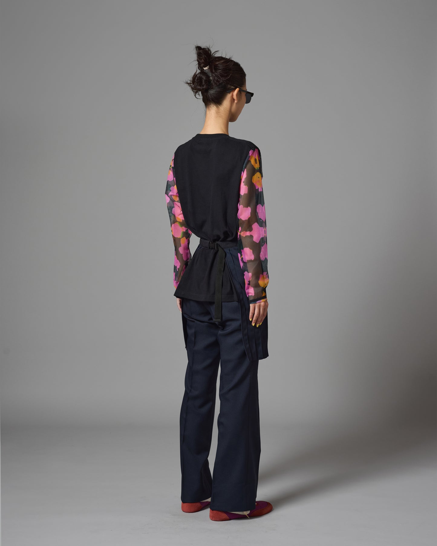 FLOWER PRINT MESH L/S T-SHIRT (BLACK)