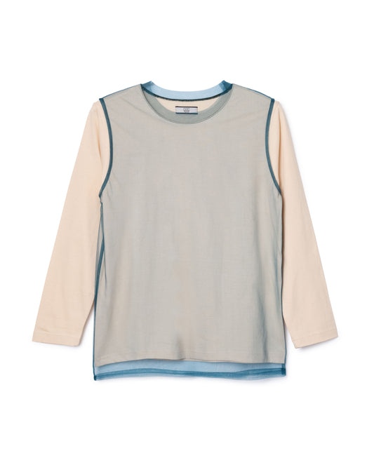 SHEER LAYER L/S T-SHIRT (IVORY×GREEN)