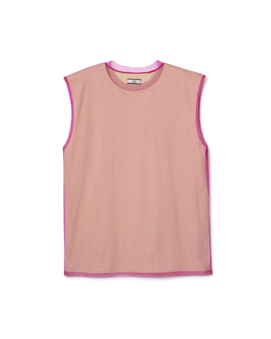 SHEER LAYER N/S T-SHIRT (BEIGE×PINK)