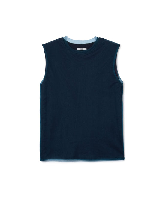 SHEER LAYER N/S T-SHIRT (NAVY×GREEN)