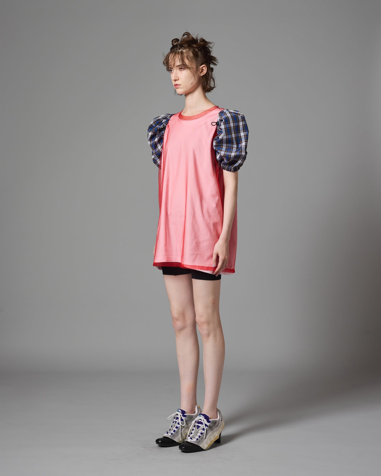 SHEER LAYER N/S T-SHIRT (PINK×RED)