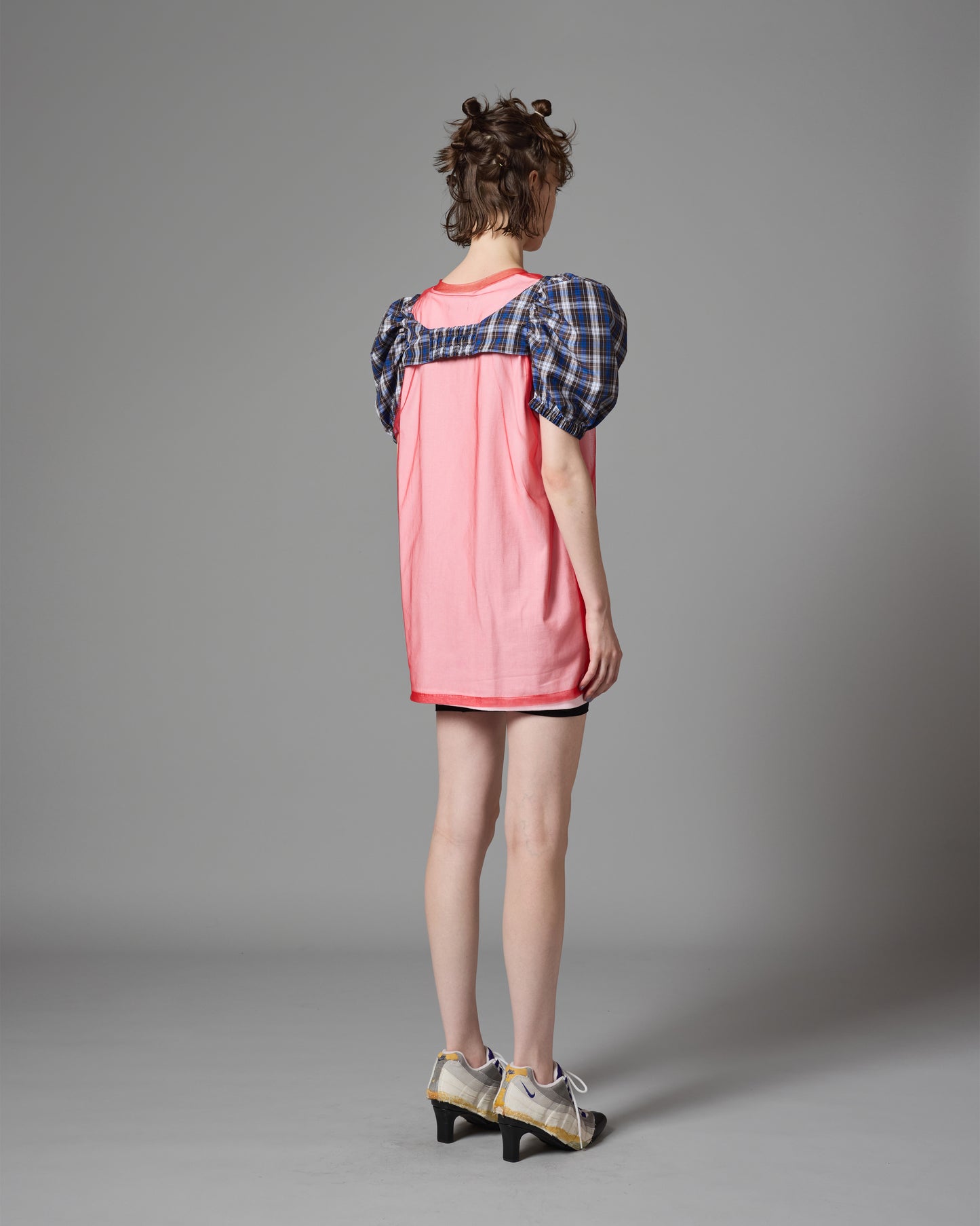 SHEER LAYER N/S T-SHIRT (PINK×RED)