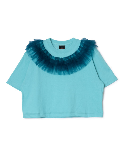 FRILL TULLE COLLAR T-SHIRT (M.GREEN)