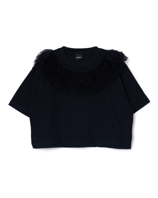 FRILL TULLE COLLAR T-SHIRT (NAVY)