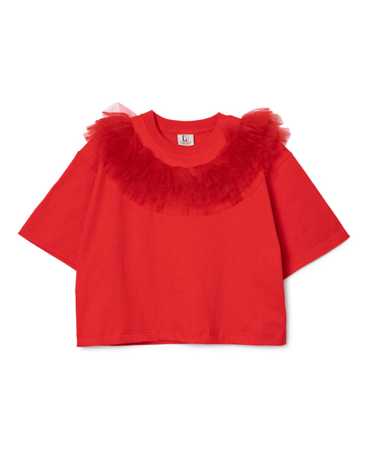 FRILL TULLE COLLAR T-SHIRT (RED)