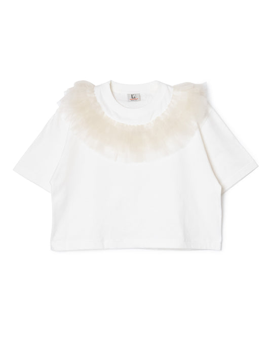 FRILL TULLE COLLAR T-SHIRT (WHITE)