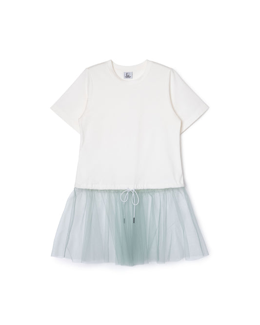 GATHER TULLE T-SHIRT (WHITE×GREEN)