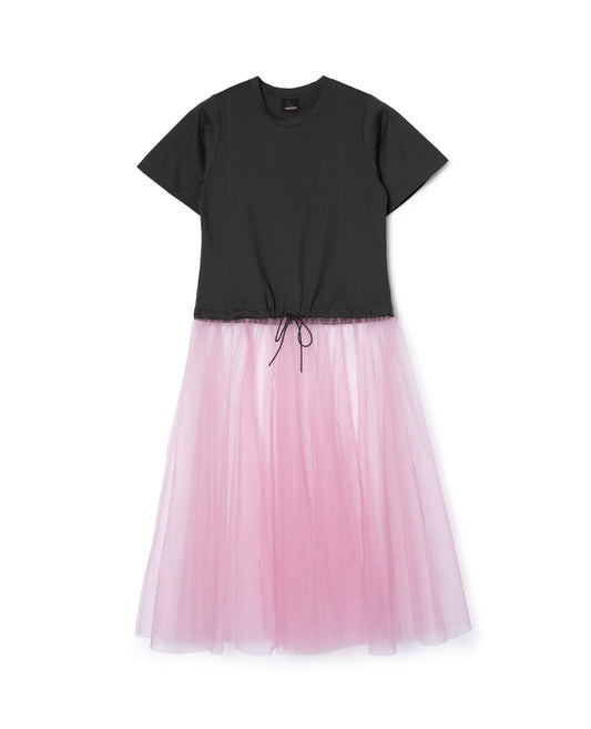 GATHER TULLE ONEｰPIECE (GRAY×PINK)