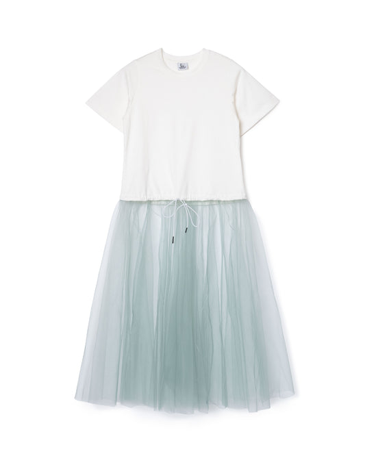 GATHER TULLE ONEｰPIECE (WHITE×GREEN)