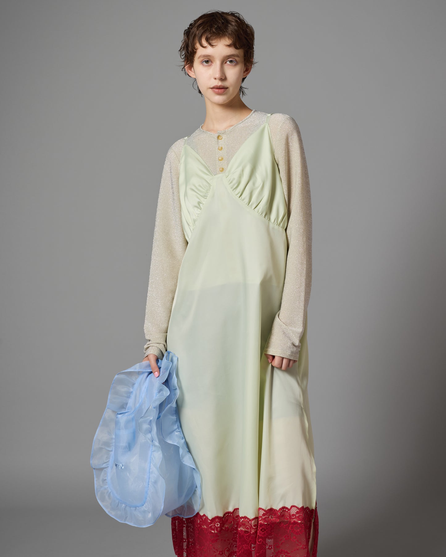 SHEER FRILL BAG ( S / BLUE )