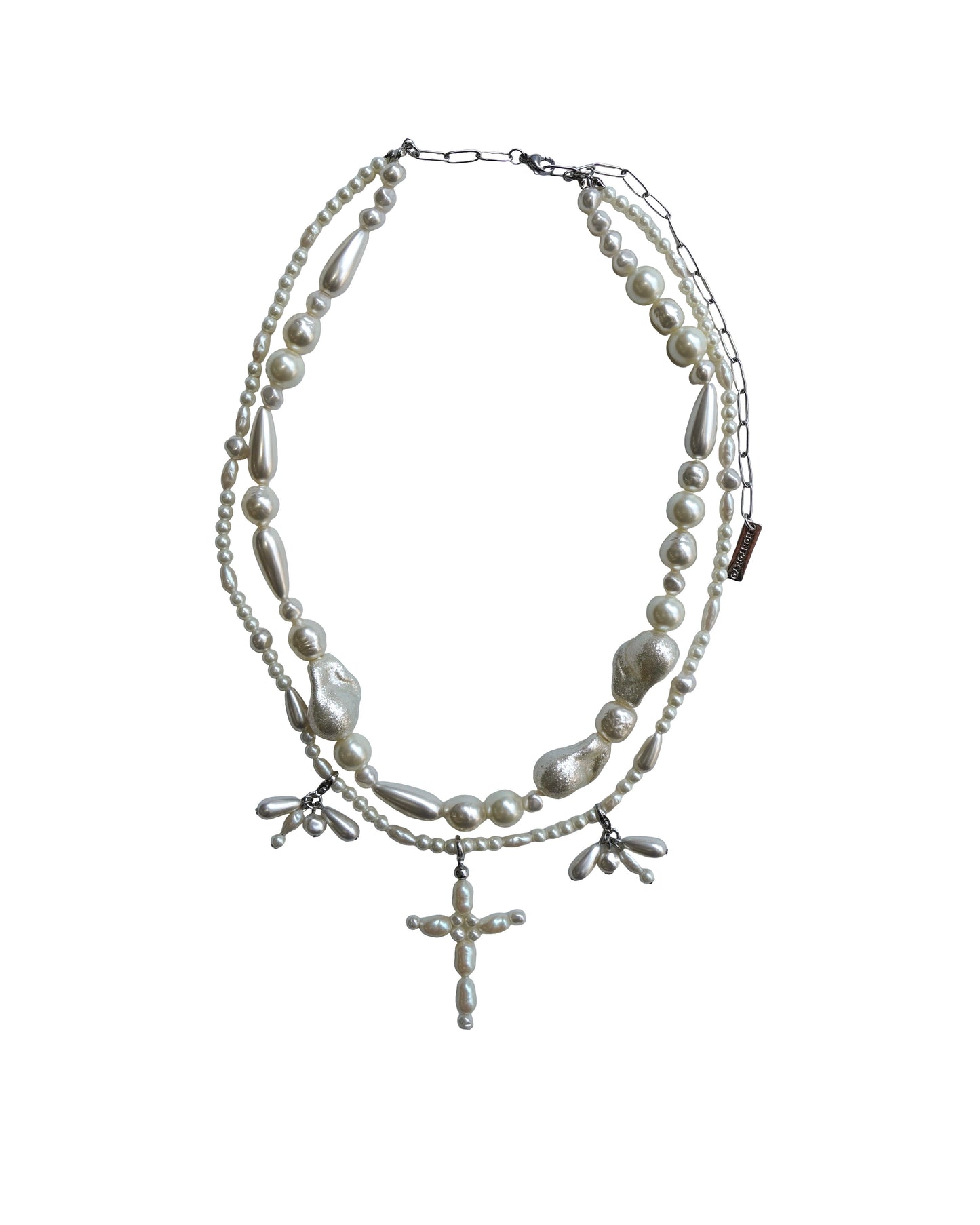 [PRE ORDER] PEARL MOTIF LAYERED NECKLACE (CROSS)
