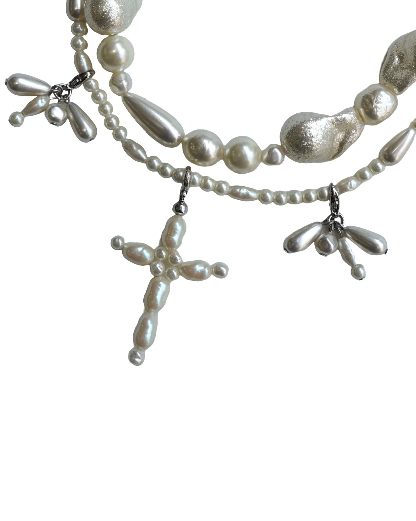 [PRE ORDER] PEARL MOTIF LAYERED NECKLACE (CROSS)