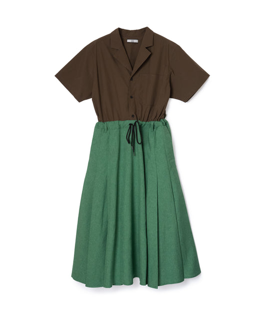 [PRE ORDER] OPENCOLLAR SHIRT ONE-PIECE (BROWN×GREEN)
