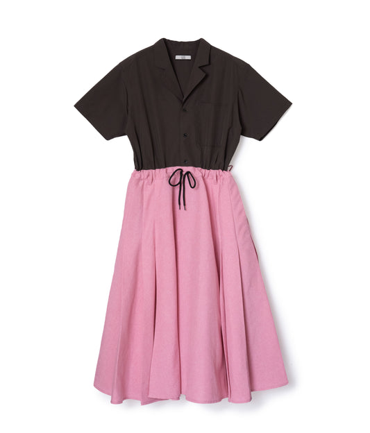 [PRE ORDER] OPENCOLLAR SHIRT ONE-PIECE (KHAKI×PINK)