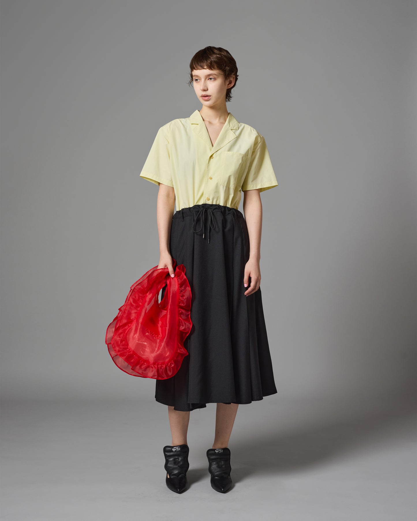 [PRE ORDER] OPENCOLLAR SHIRT ONE-PIECE (YELLOW×BLACK)
