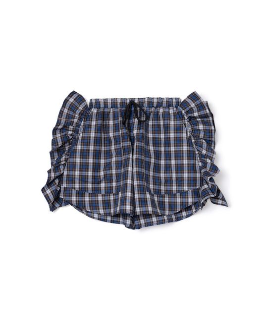 CHECK FRILL TRUCK SHORTS  (BLUE)