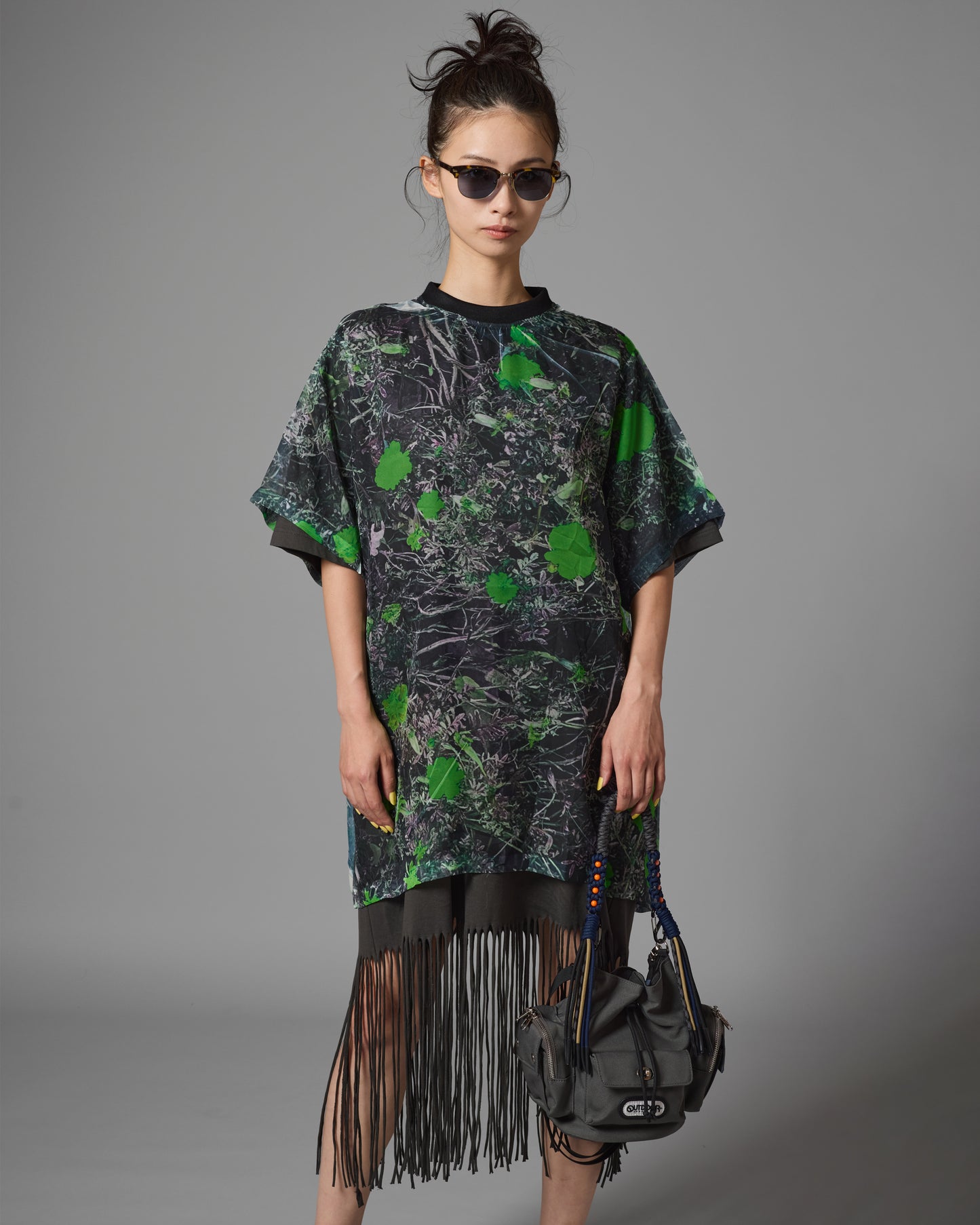 FRINGE T-SHIRT ONE-PIECE(GRAY)