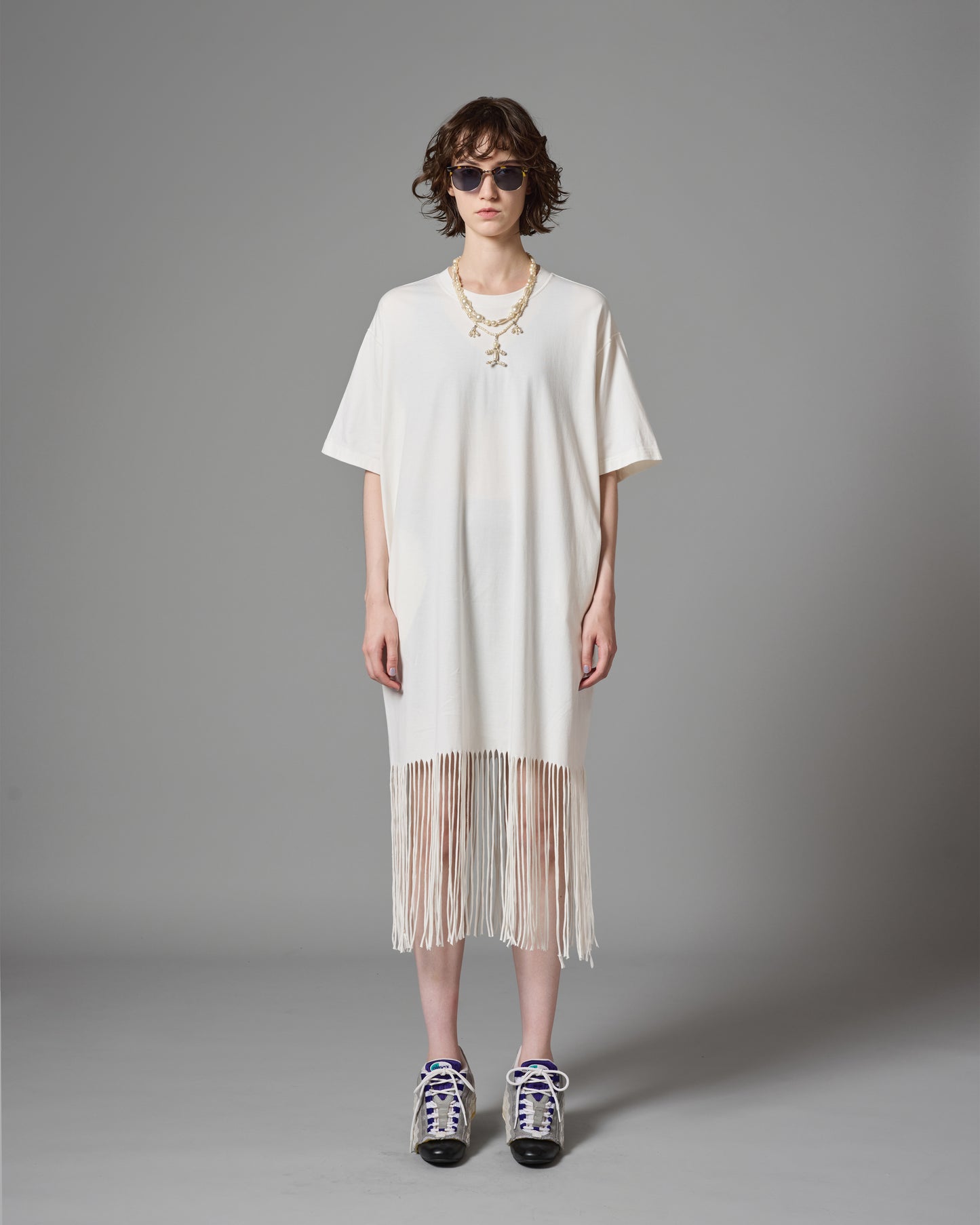 FRINGE T-SHIRT ONE-PIECE(WHITE)