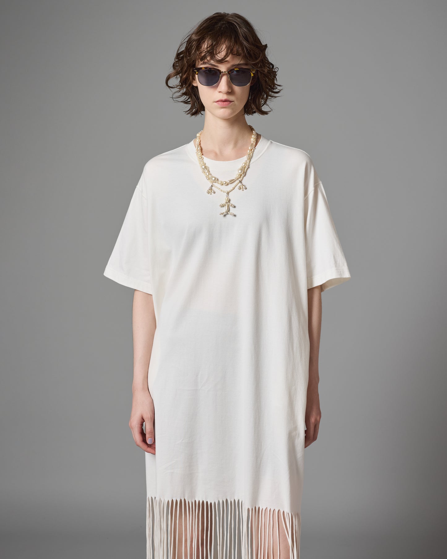 FRINGE T-SHIRT ONE-PIECE(WHITE)