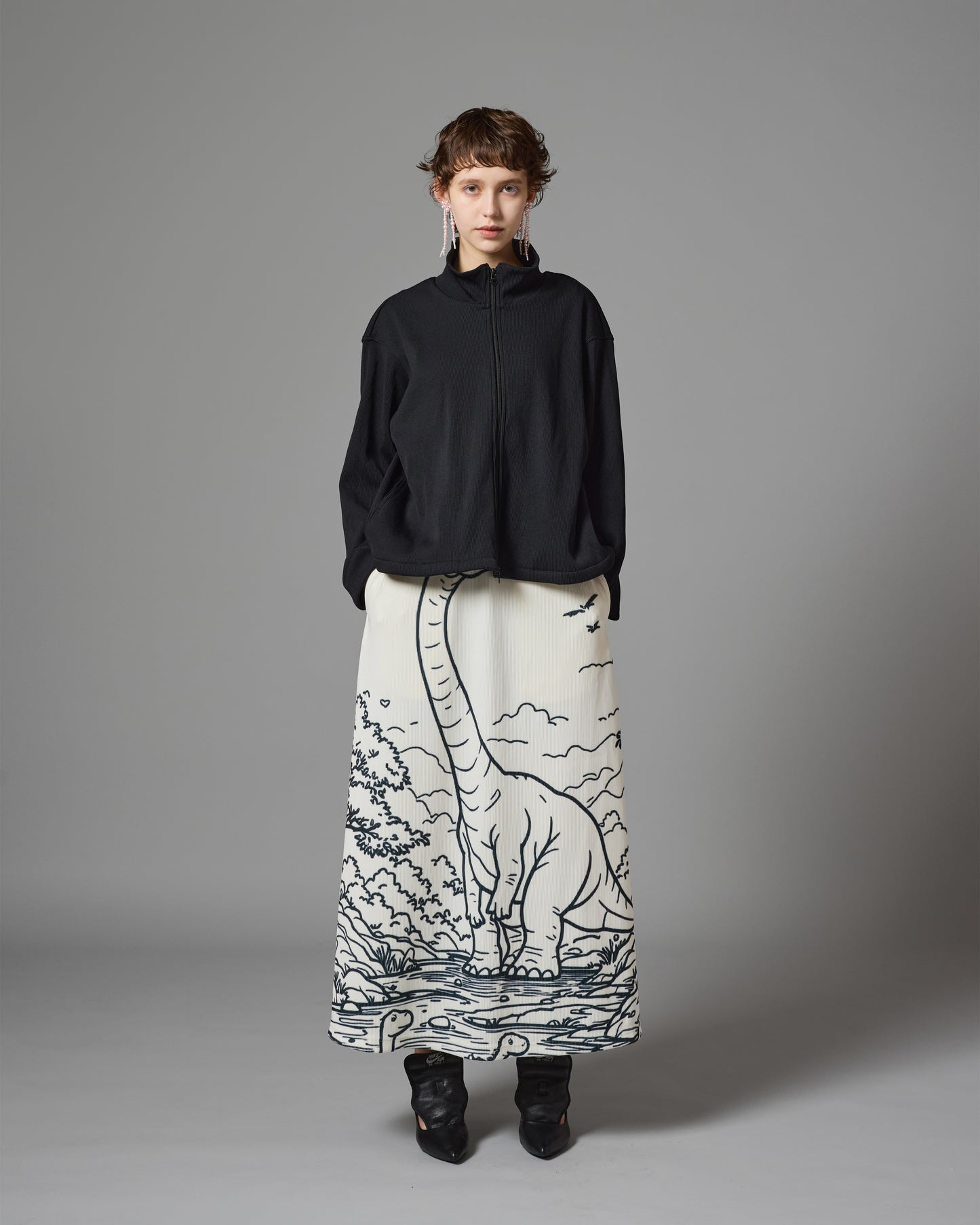 [PRE ORDER] PRINT RIB LONG SKIRT (DRAWING)