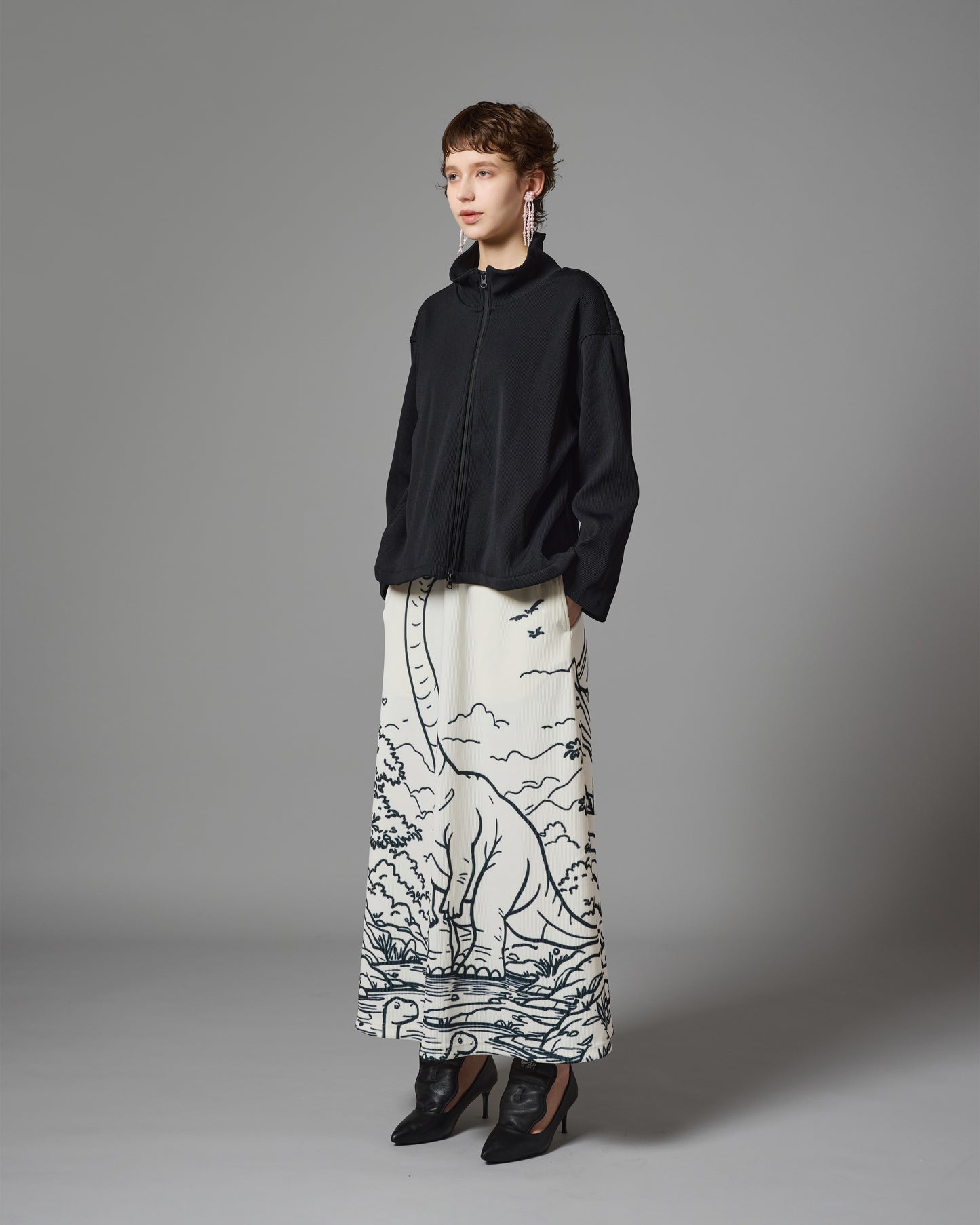 [PRE ORDER] PRINT RIB LONG SKIRT (DRAWING)