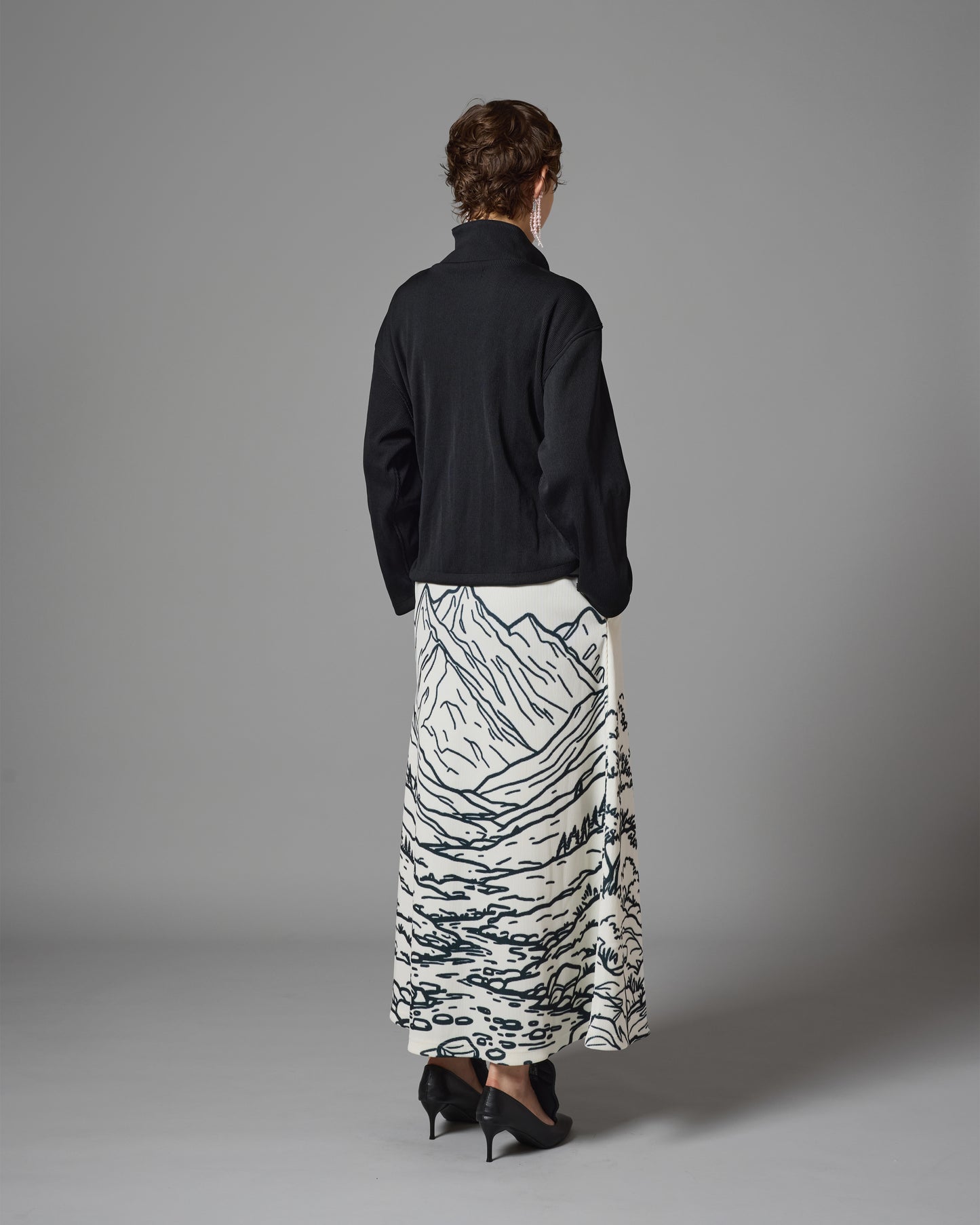 [PRE ORDER] PRINT RIB LONG SKIRT (DRAWING)