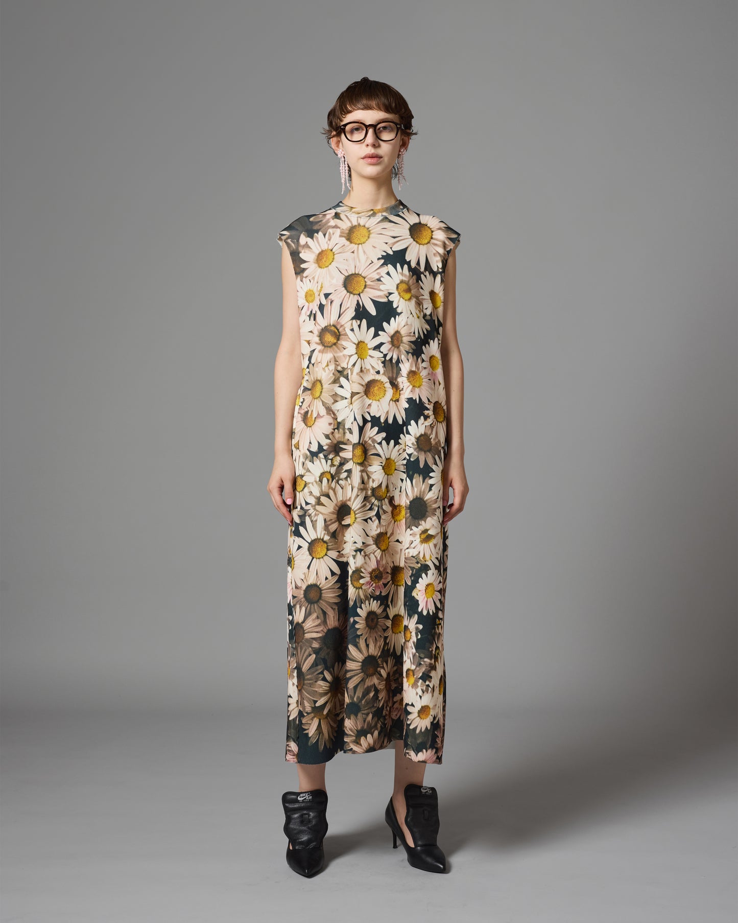 [PRE ORDER] PRINT RIB NO SLEEVE ONE-PIECE (FLOWER)