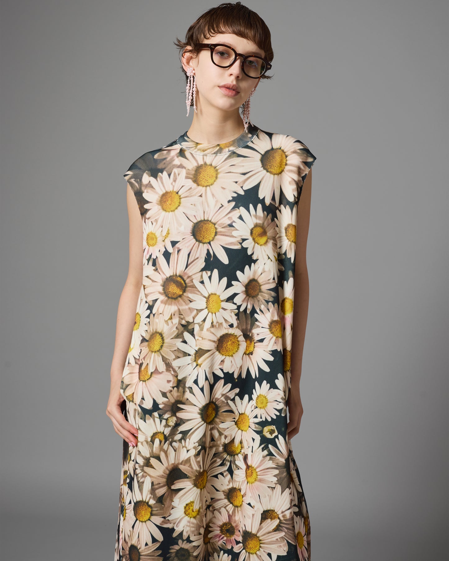 [PRE ORDER] PRINT RIB NO SLEEVE ONE-PIECE (FLOWER)