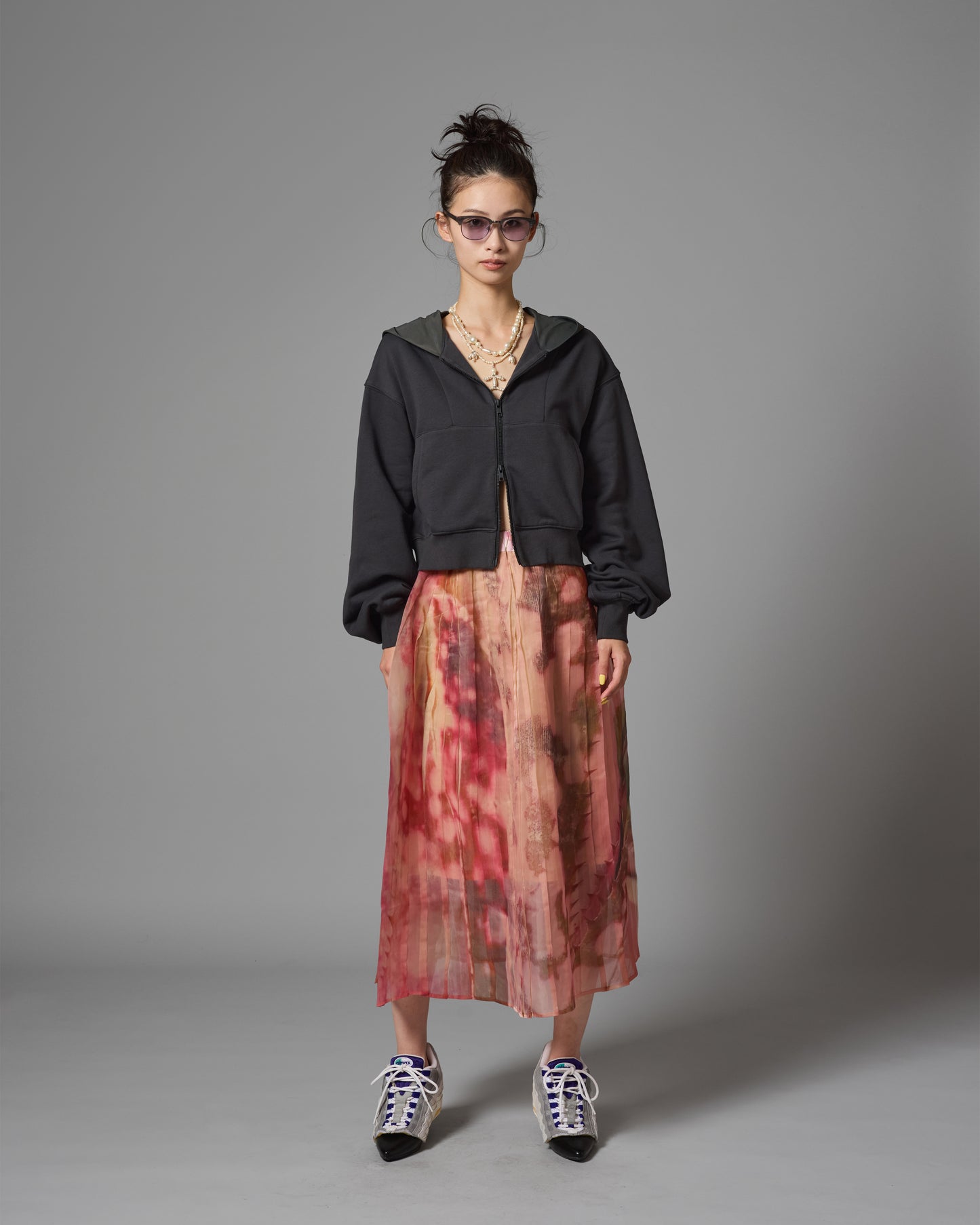 [PRE ORDER] DIRECT PRINT SHEER PLEATS SKIRT (PINK)
