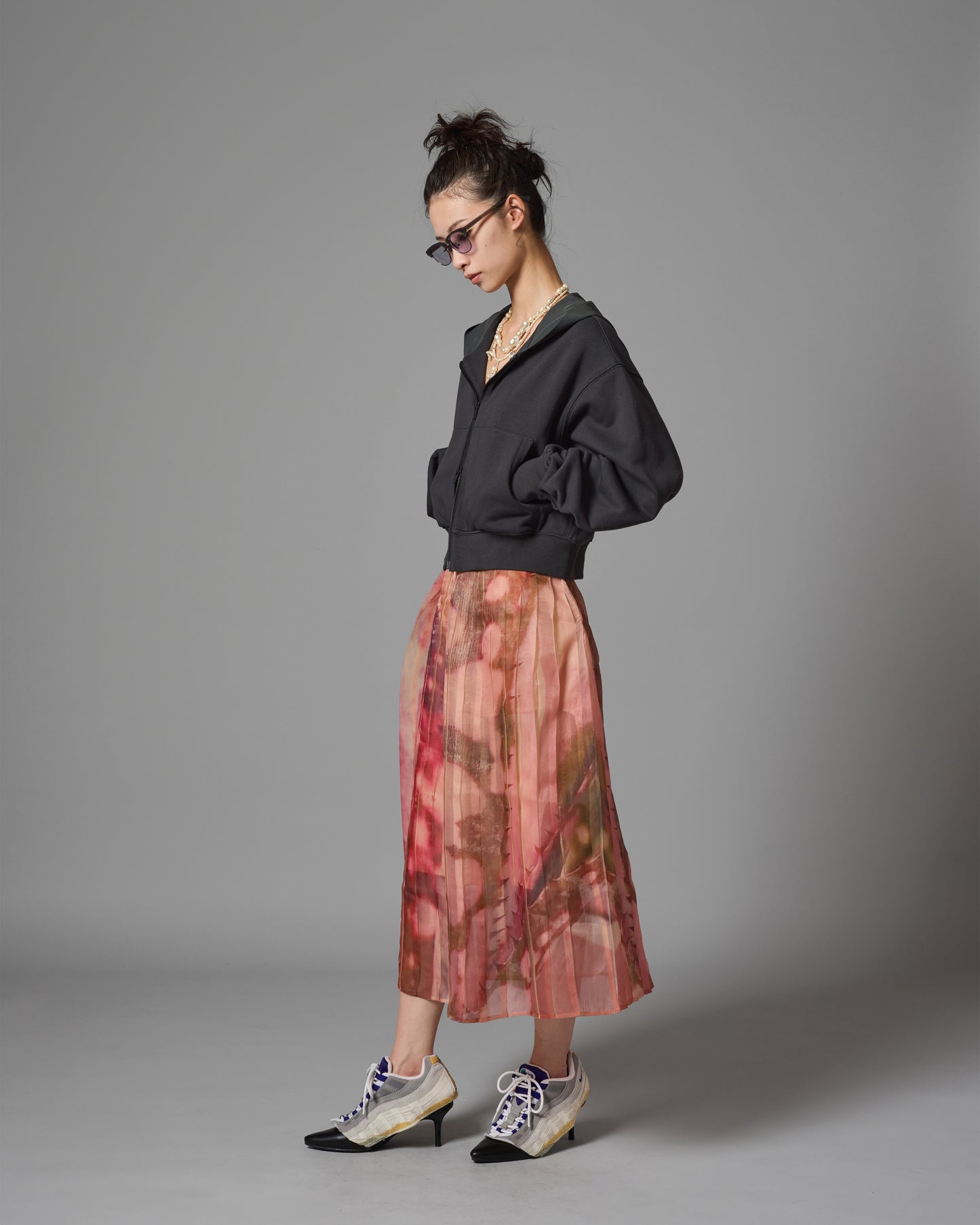 [PRE ORDER] DIRECT PRINT SHEER PLEATS SKIRT (PINK)