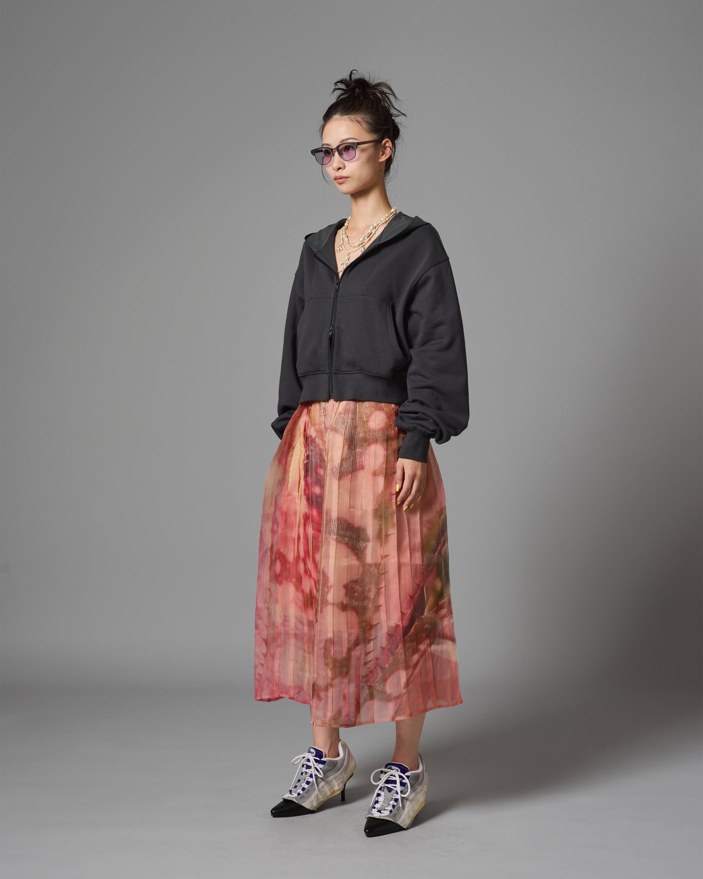 [PRE ORDER] DIRECT PRINT SHEER PLEATS SKIRT (PINK)
