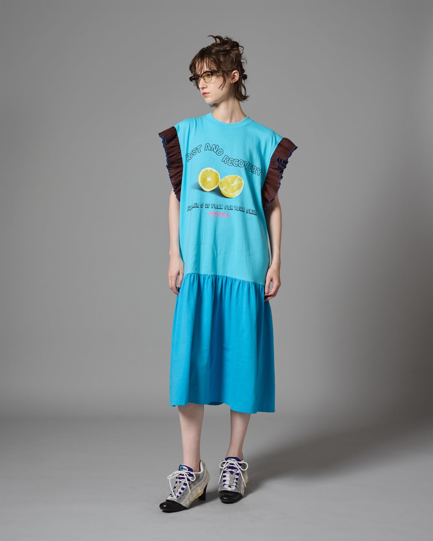 FRILL SLEEVE ONE-PIECE (BLUE)