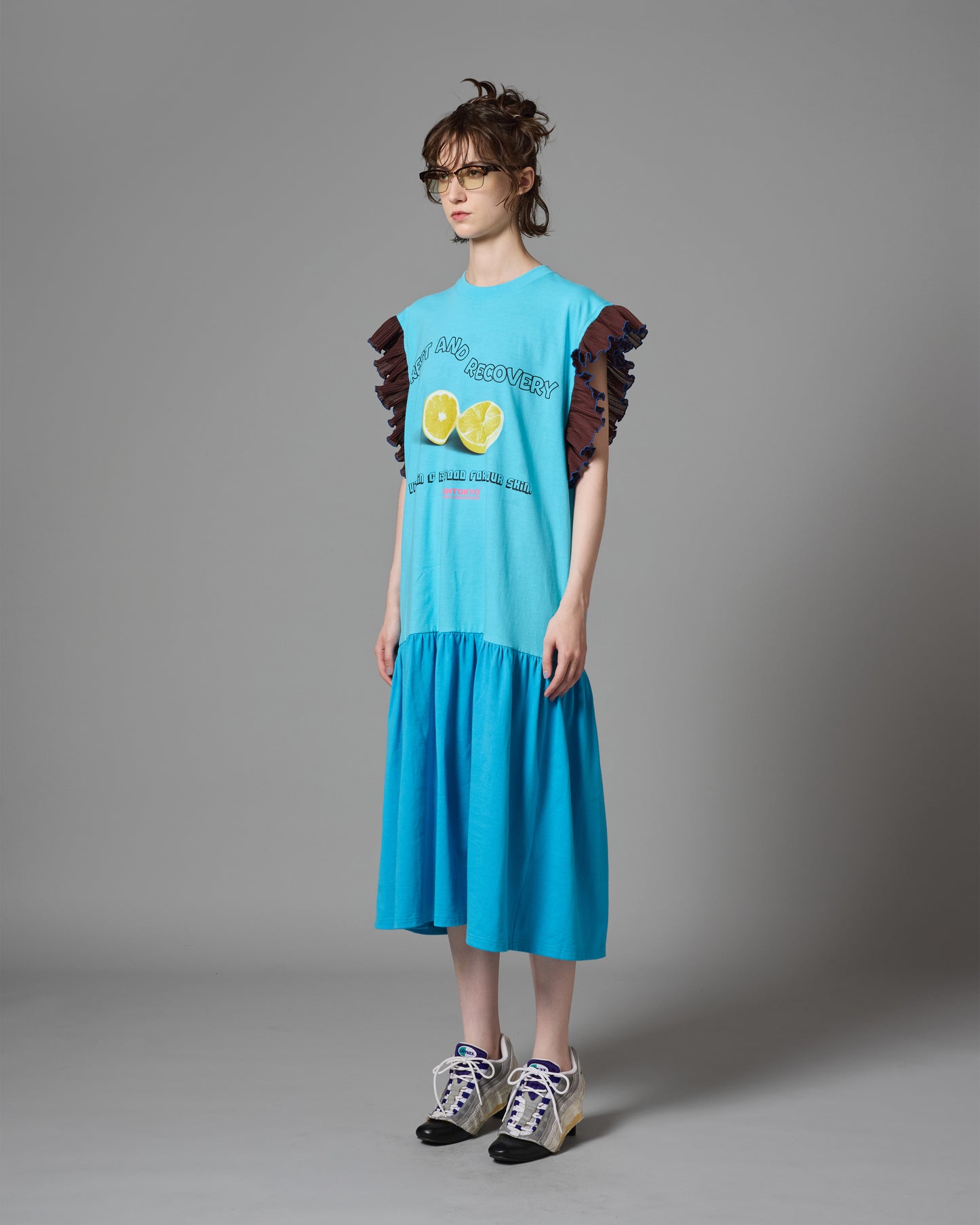 FRILL SLEEVE ONE-PIECE (BLUE)