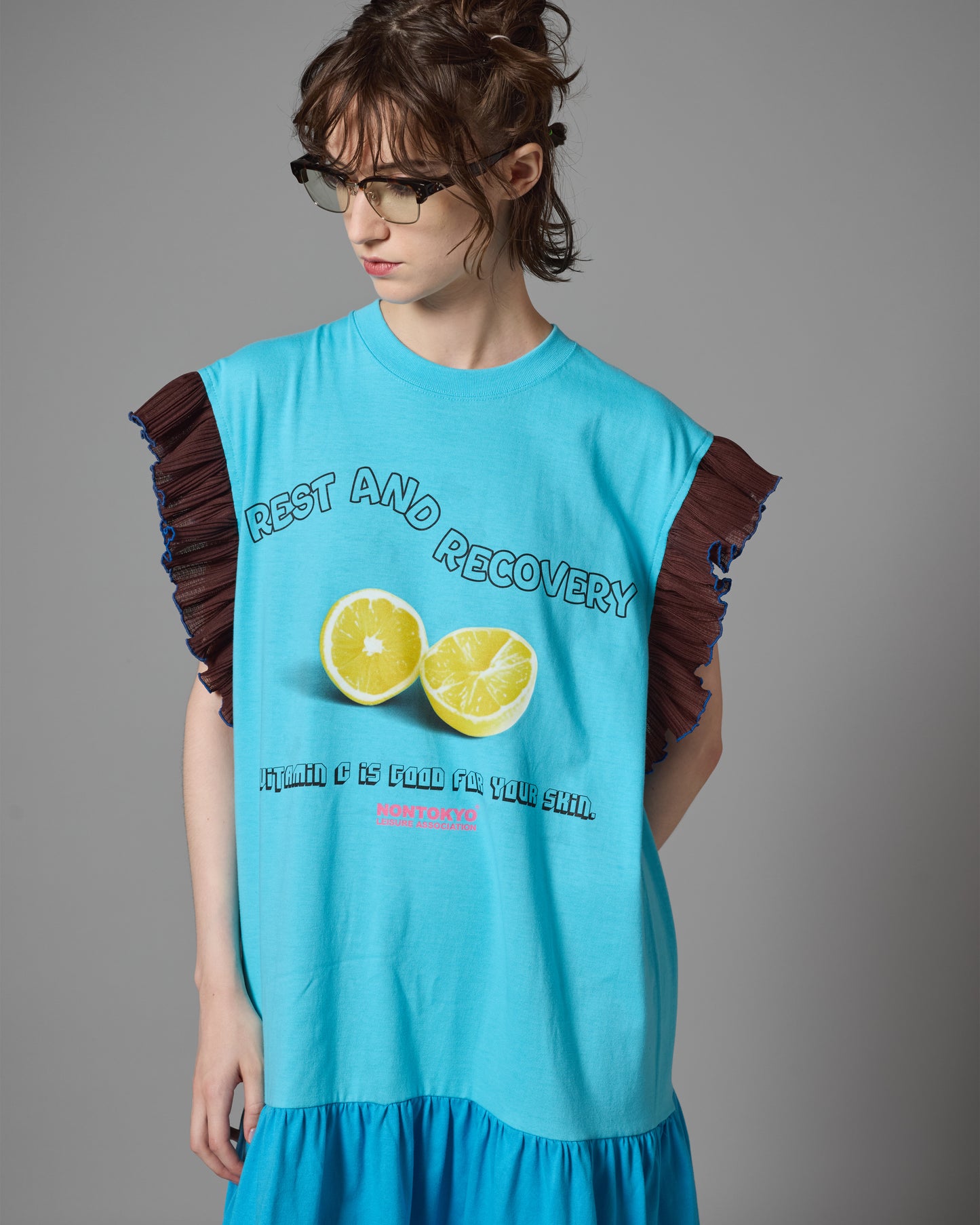 FRILL SLEEVE ONE-PIECE (BLUE)