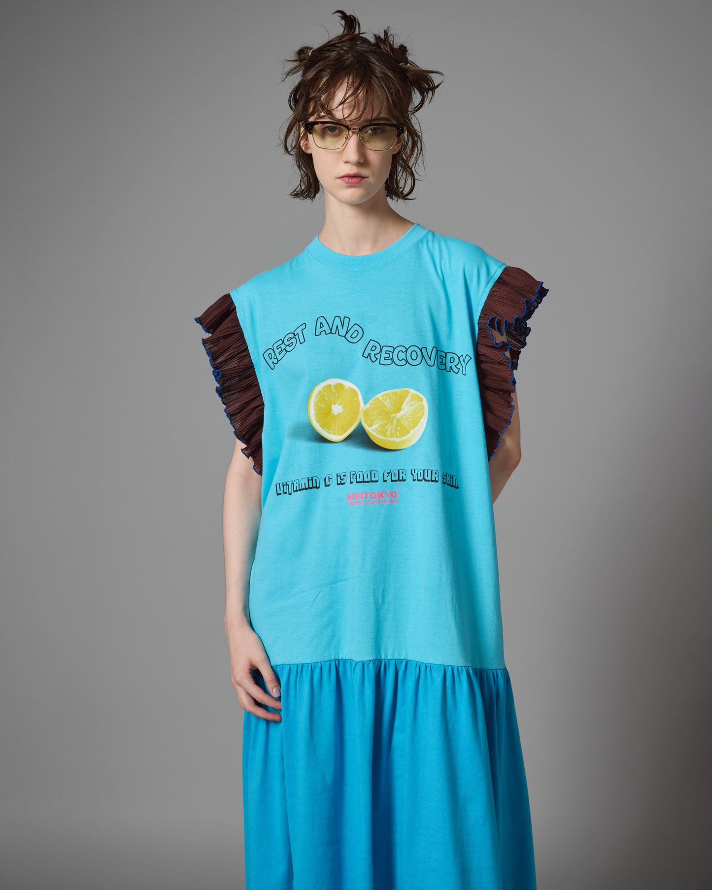 FRILL SLEEVE ONE-PIECE (BLUE)