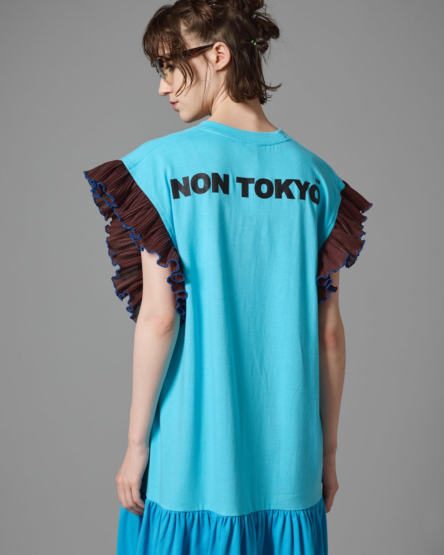 FRILL SLEEVE ONE-PIECE (BLUE)